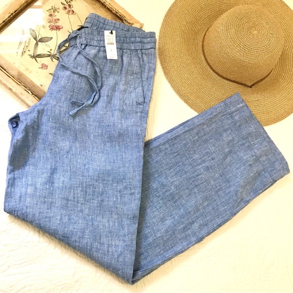NWT Talbots Linen Chambray Tie Waist Pants - Picture 10 of 16